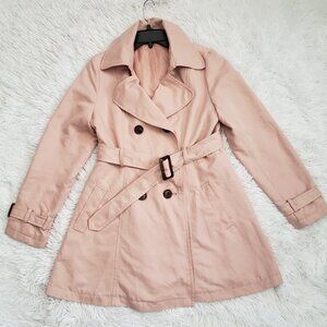 Ladies Small Short Trench Pink Coat Belted Double-Breasted Japanese Blue Strive
